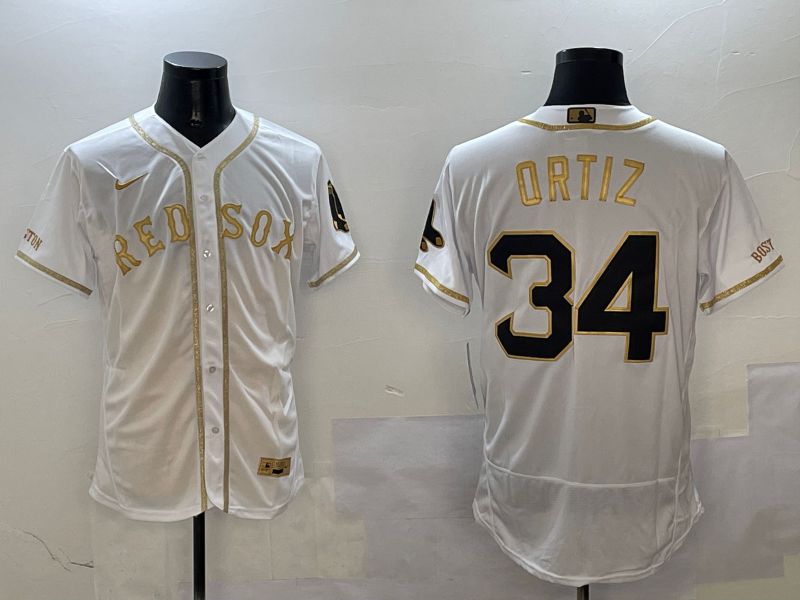 Men Boston Red Sox #34 Ortiz White Gold Elite 2025 Nike MLB Jersey style 1->boston red sox->MLB Jersey